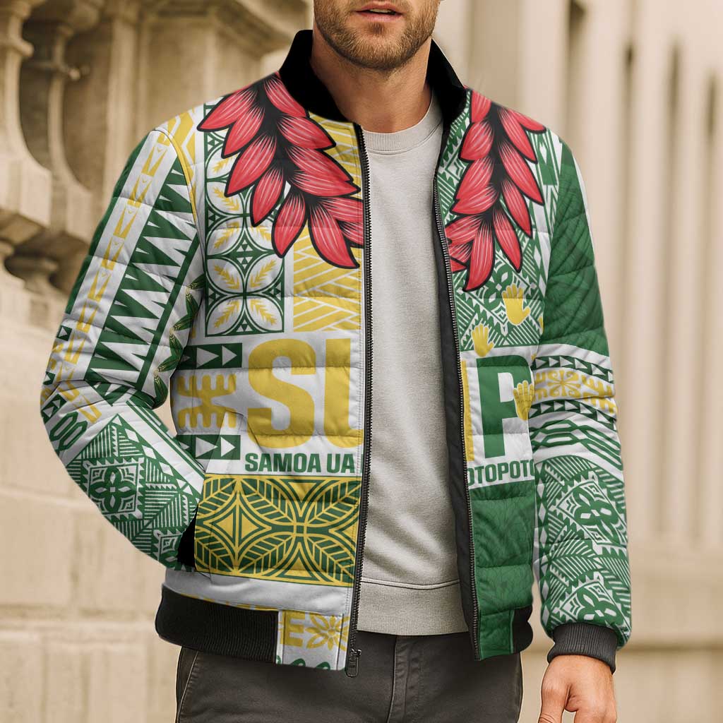 Samoa Uniting Party Bomber Puffer Jacket SUP Est 2025 Siapo Pattern LT14 - Polynesian Pride