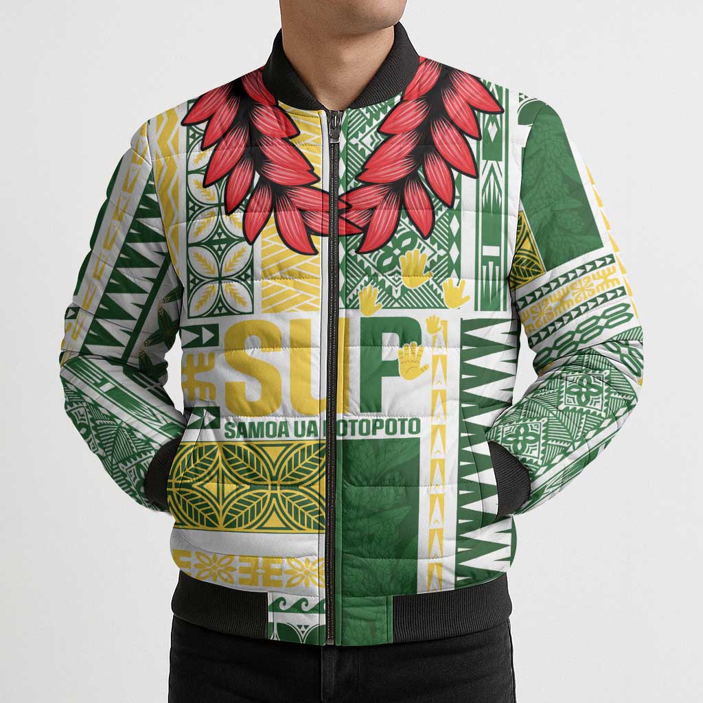 Samoa Uniting Party Bomber Puffer Jacket SUP Est 2025 Siapo Pattern LT14 - Polynesian Pride