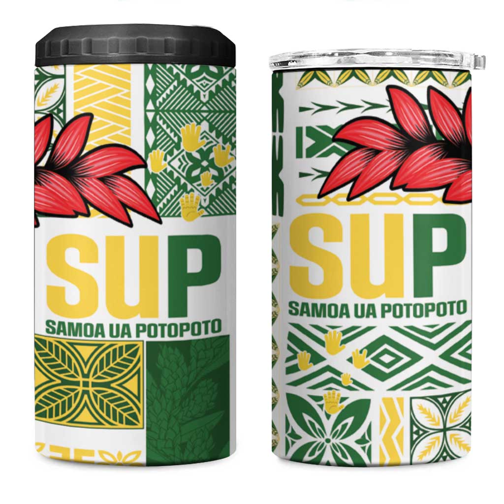 Samoa Uniting Party 4 in 1 Can Cooler Tumbler SUP Est 2025 Siapo Pattern LT14 One Size: 16 oz White - Polynesian Pride