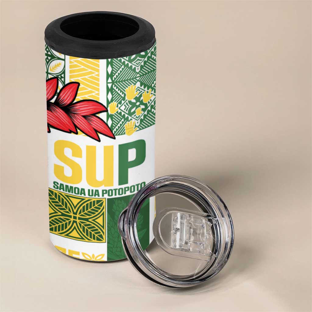 Samoa Uniting Party 4 in 1 Can Cooler Tumbler SUP Est 2025 Siapo Pattern LT14 - Polynesian Pride