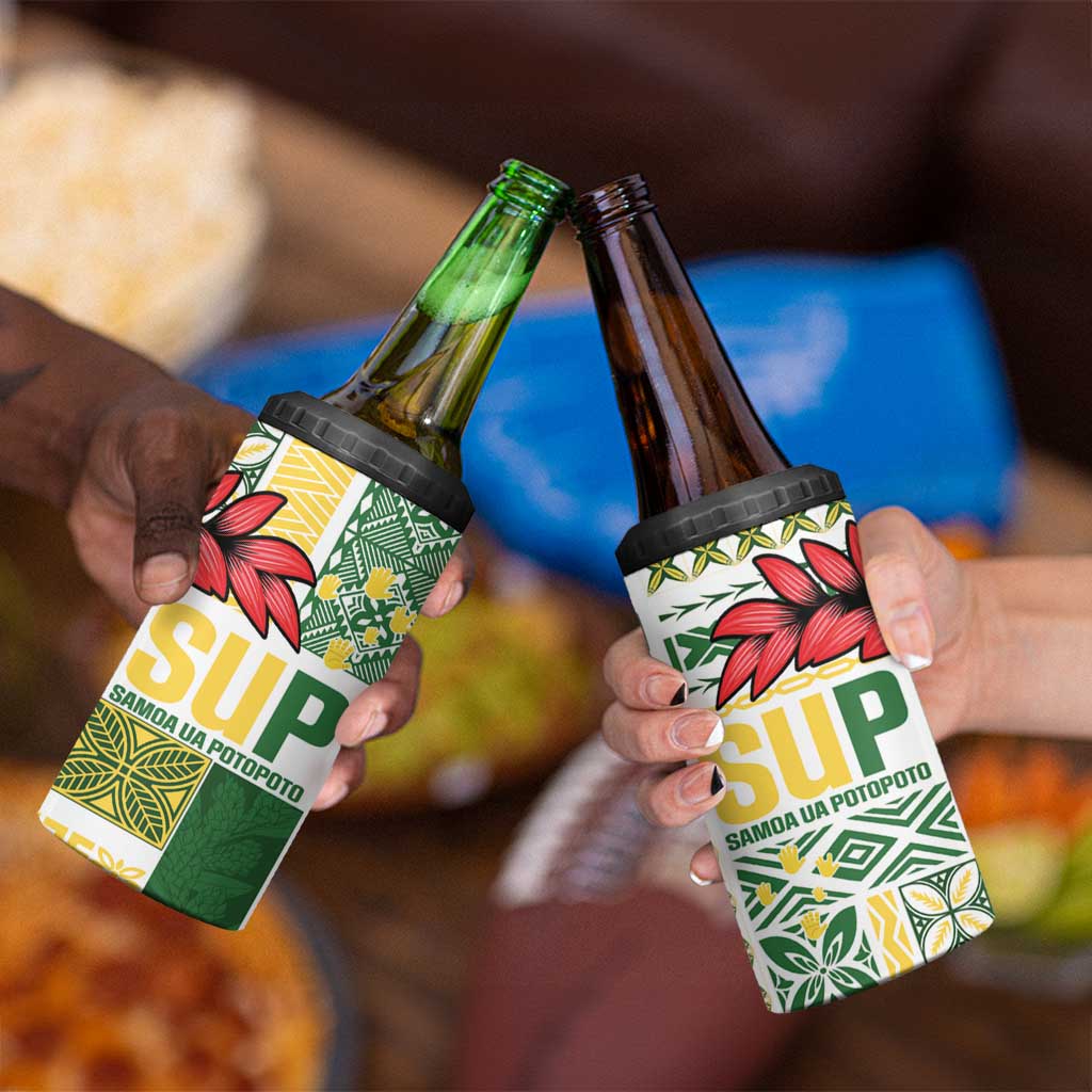 Samoa Uniting Party 4 in 1 Can Cooler Tumbler SUP Est 2025 Siapo Pattern LT14 - Polynesian Pride