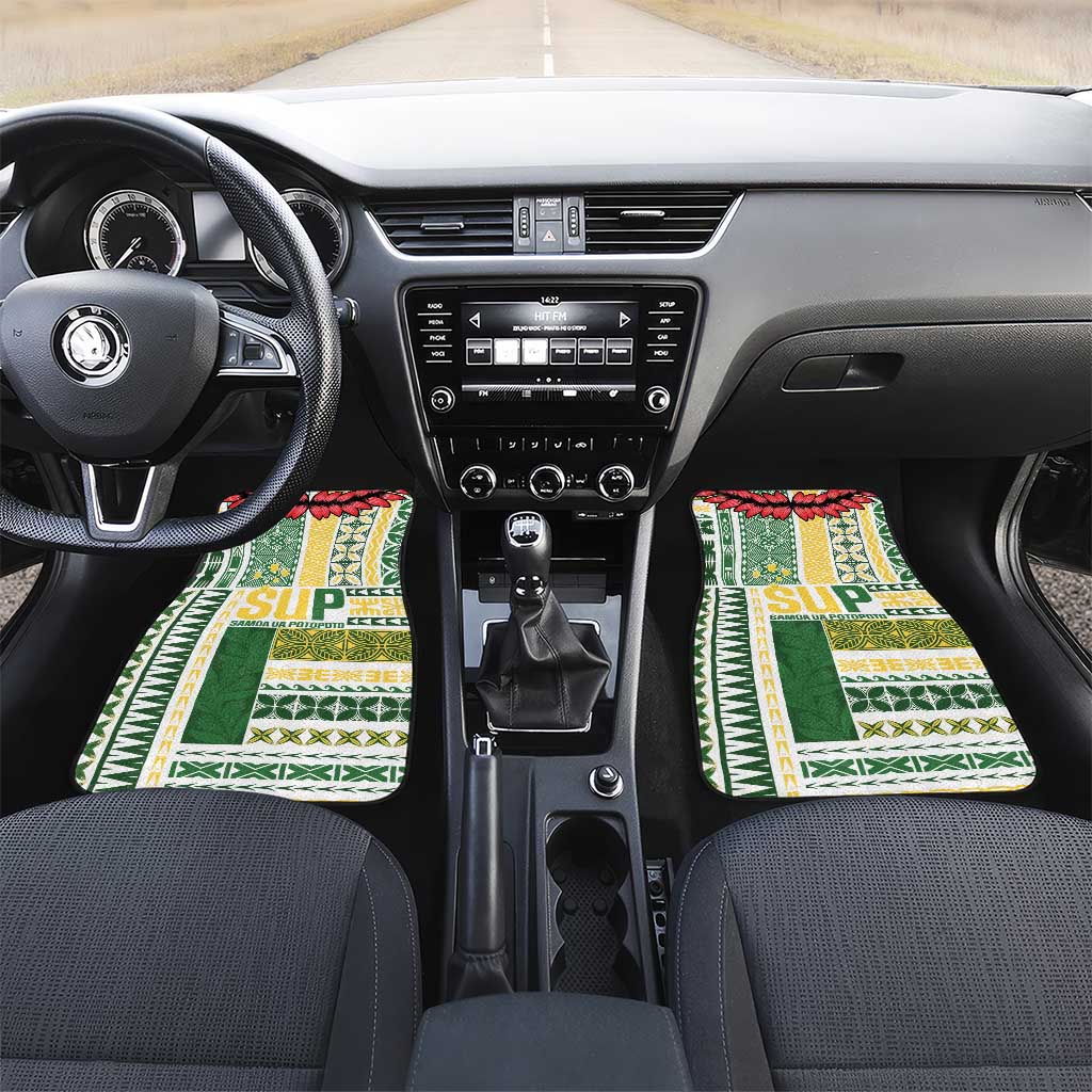 Samoa Uniting Party Car Mats SUP Est 2025 Siapo Pattern LT14 Set 2pcs - Front White - Polynesian Pride
