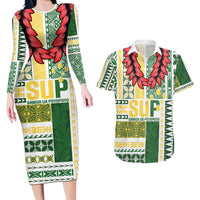 Samoa Uniting Party Couples Matching Long Sleeve Bodycon Dress and Hawaiian Shirt SUP Est 2025 Siapo Pattern - Polynesian Pride