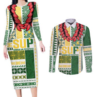 Samoa Uniting Party Couples Matching Long Sleeve Bodycon Dress and Long Sleeve Button Shirt SUP Est 2025 Siapo Pattern LT14 White - Polynesian Pride