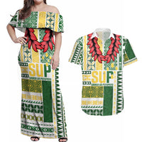 Samoa Uniting Party Couples Matching Off Shoulder Maxi Dress and Hawaiian Shirt SUP Est 2025 Siapo Pattern - Polynesian Pride