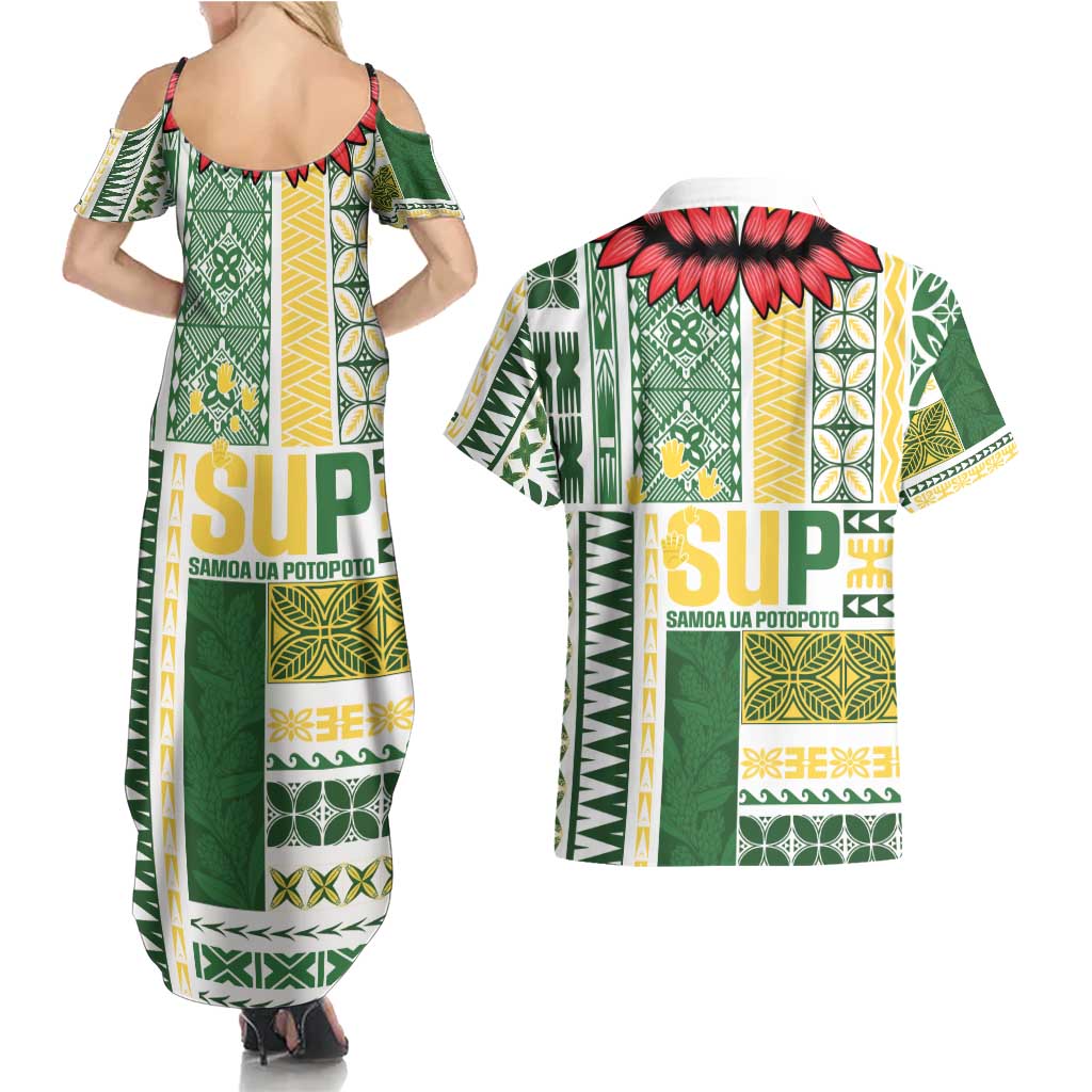 Samoa Uniting Party Couples Matching Summer Maxi Dress and Hawaiian Shirt SUP Est 2025 Siapo Pattern - Polynesian Pride