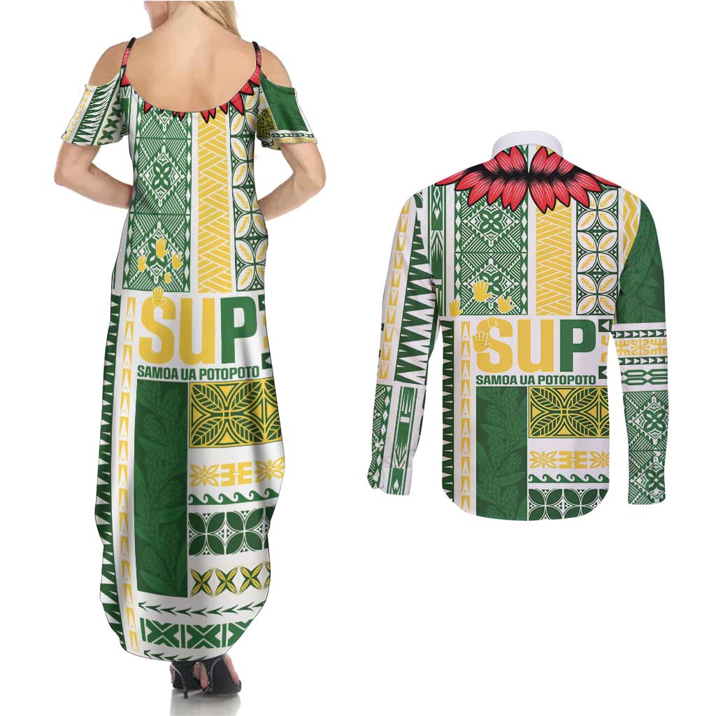 Samoa Uniting Party Couples Matching Summer Maxi Dress and Long Sleeve Button Shirt SUP Est 2025 Siapo Pattern LT14 - Polynesian Pride
