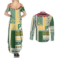 Samoa Uniting Party Couples Matching Summer Maxi Dress and Long Sleeve Button Shirt SUP Est 2025 Siapo Pattern LT14 - Polynesian Pride