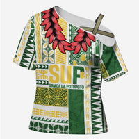 Samoa Uniting Party Cross Shoulder Shirt SUP Est 2025 Siapo Pattern LT14 Female White - Polynesian Pride