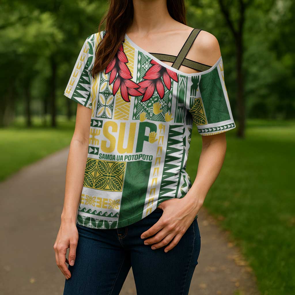 Samoa Uniting Party Cross Shoulder Shirt SUP Est 2025 Siapo Pattern LT14 - Polynesian Pride