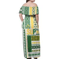 Samoa Uniting Party Family Matching Off Shoulder Maxi Dress and Hawaiian Shirt SUP Est 2025 Siapo Pattern - Polynesian Pride