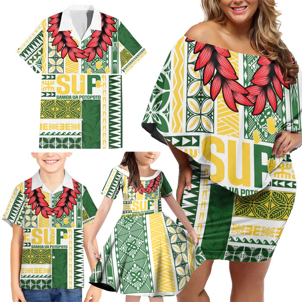 Samoa Uniting Party Family Matching Off Shoulder Short Dress and Hawaiian Shirt SUP Est 2025 Siapo Pattern - Polynesian Pride