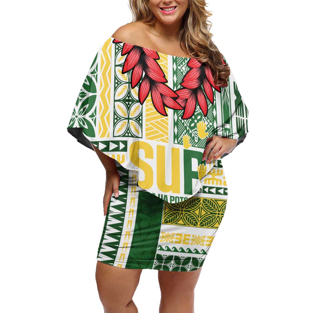 Samoa Uniting Party Family Matching Off Shoulder Short Dress and Hawaiian Shirt SUP Est 2025 Siapo Pattern - Polynesian Pride