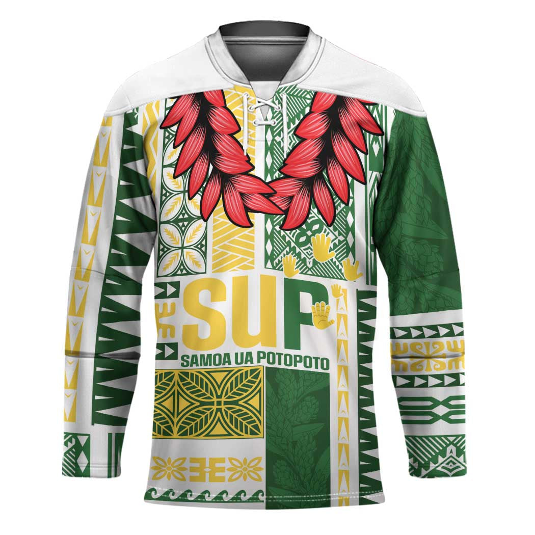 Samoa Uniting Party Hockey Jersey SUP Est 2025 Siapo Pattern LT14 Unisex White - Polynesian Pride