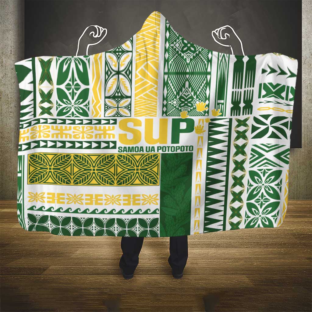 Samoa Uniting Party Hooded Blanket SUP Est 2025 Siapo Pattern - Polynesian Pride