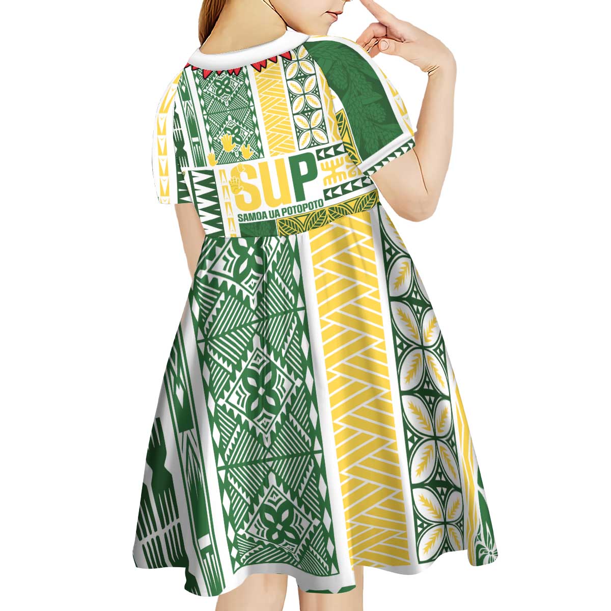 Samoa Uniting Party Kid Short Sleeve Dress SUP Est 2025 Siapo Pattern - Polynesian Pride