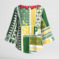 Samoa Uniting Party Kimono Sleeve Blouse SUP Est 2025 Siapo Pattern LT14 - Polynesian Pride