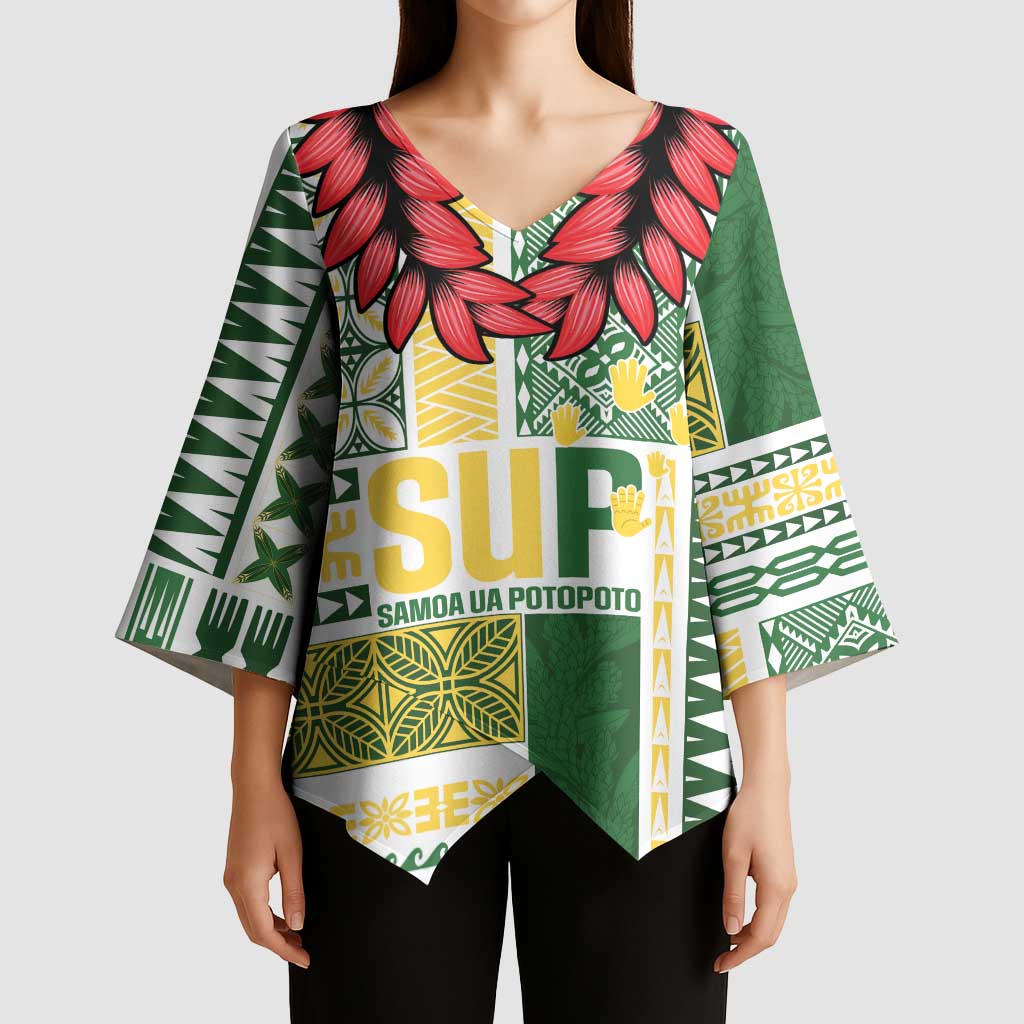 Samoa Uniting Party Kimono Sleeve Blouse SUP Est 2025 Siapo Pattern LT14 - Polynesian Pride