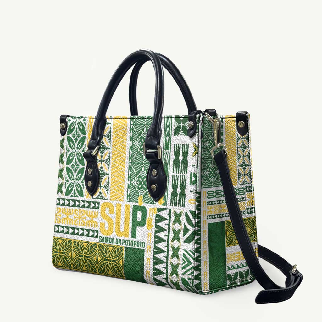 Samoa Uniting Party Leather Bag SUP Est 2025 Siapo Pattern - Polynesian Pride