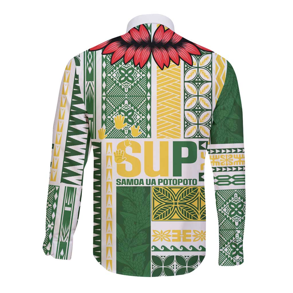Samoa Uniting Party Long Sleeve Button Shirt SUP Est 2025 Siapo Pattern LT14 - Polynesian Pride