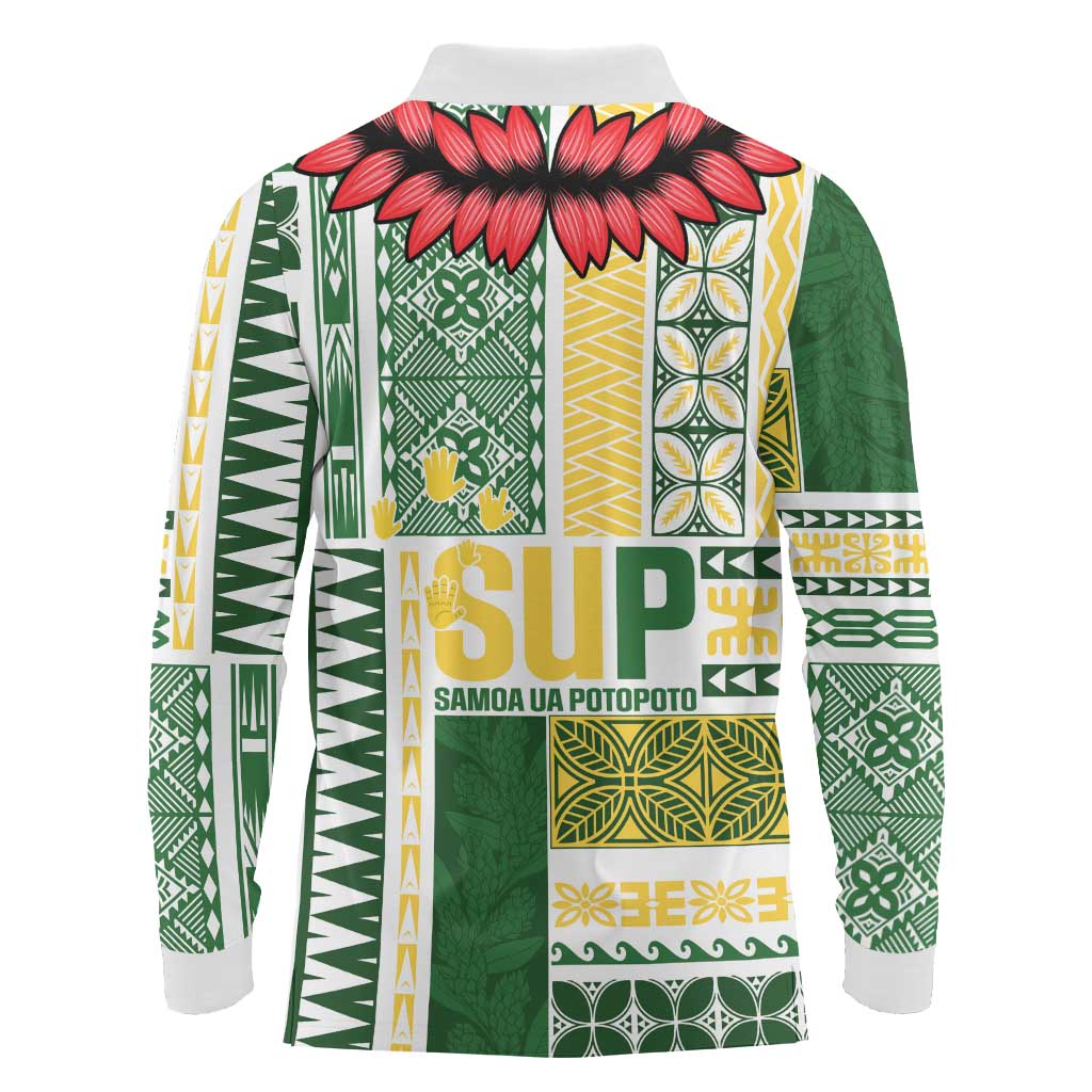 Samoa Uniting Party Long Sleeve Polo Shirt SUP Est 2025 Siapo Pattern LT14 - Polynesian Pride