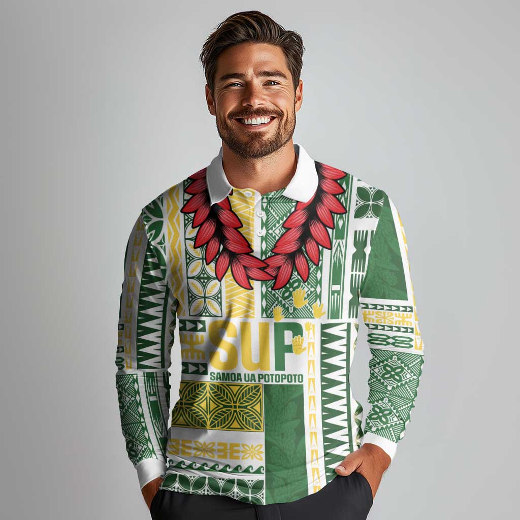 Samoa Uniting Party Long Sleeve Polo Shirt SUP Est 2025 Siapo Pattern LT14 - Polynesian Pride