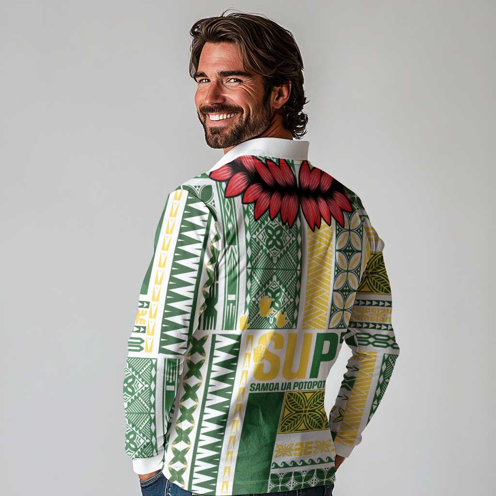 Samoa Uniting Party Long Sleeve Polo Shirt SUP Est 2025 Siapo Pattern LT14 - Polynesian Pride