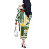 Samoa Uniting Party Off The Shoulder Long Sleeve Dress SUP Est 2025 Siapo Pattern - Polynesian Pride