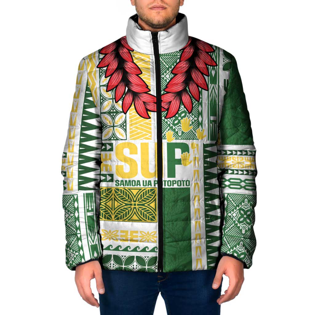 Samoa Uniting Party Padded Jacket SUP Est 2025 Siapo Pattern LT14 Men White - Polynesian Pride