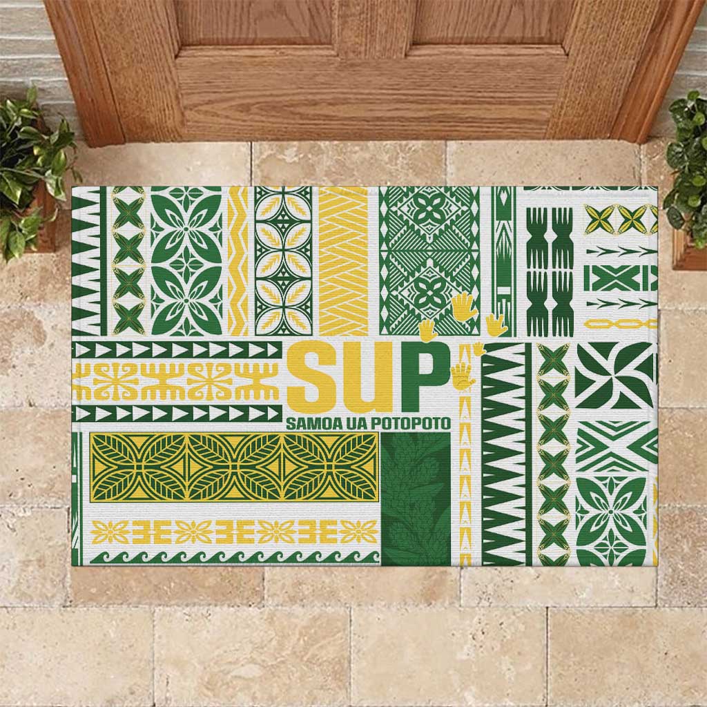 Samoa Uniting Party Rubber Doormat SUP Est 2025 Siapo Pattern LT14 White - Polynesian Pride