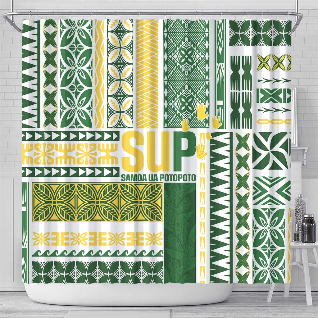 Samoa Uniting Party Shower Curtain SUP Est 2025 Siapo Pattern - Polynesian Pride