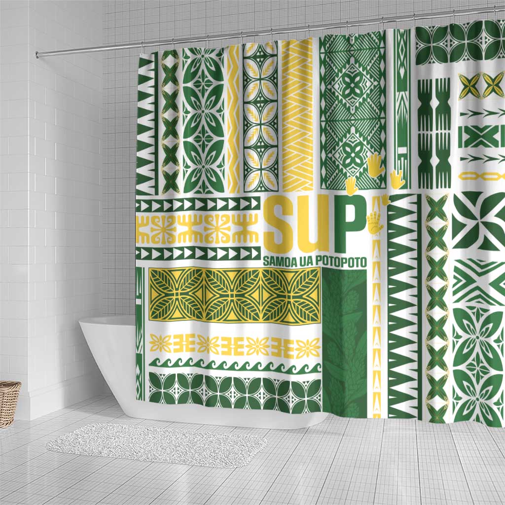 Samoa Uniting Party Shower Curtain SUP Est 2025 Siapo Pattern - Polynesian Pride