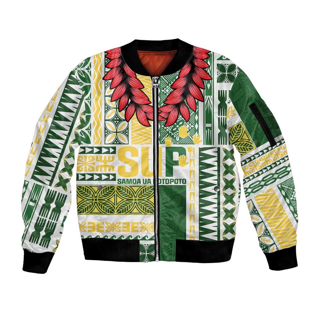 Samoa Uniting Party Sleeve Zip Bomber Jacket SUP Est 2025 Siapo Pattern - Polynesian Pride
