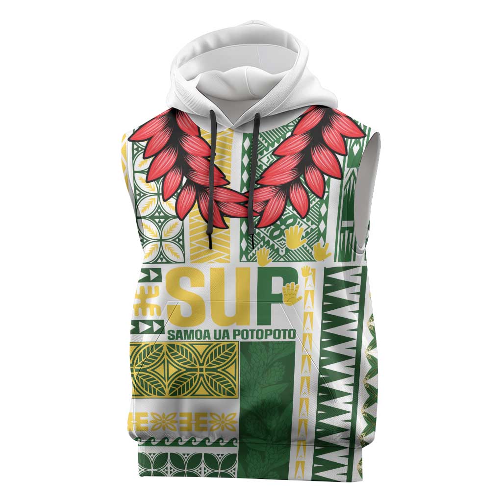 Samoa Uniting Party Sleeveless Hoodie SUP Est 2025 Siapo Pattern LT14 White - Polynesian Pride