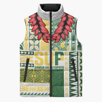 Samoa Uniting Party Sleeveless Puffer Jacket SUP Est 2025 Siapo Pattern LT14 Unisex White - Polynesian Pride