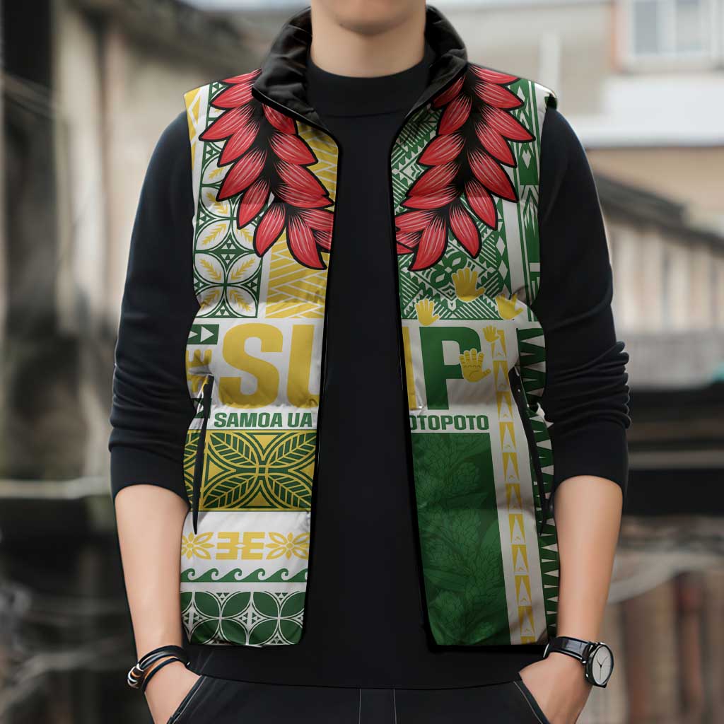 Samoa Uniting Party Sleeveless Puffer Jacket SUP Est 2025 Siapo Pattern LT14 - Polynesian Pride