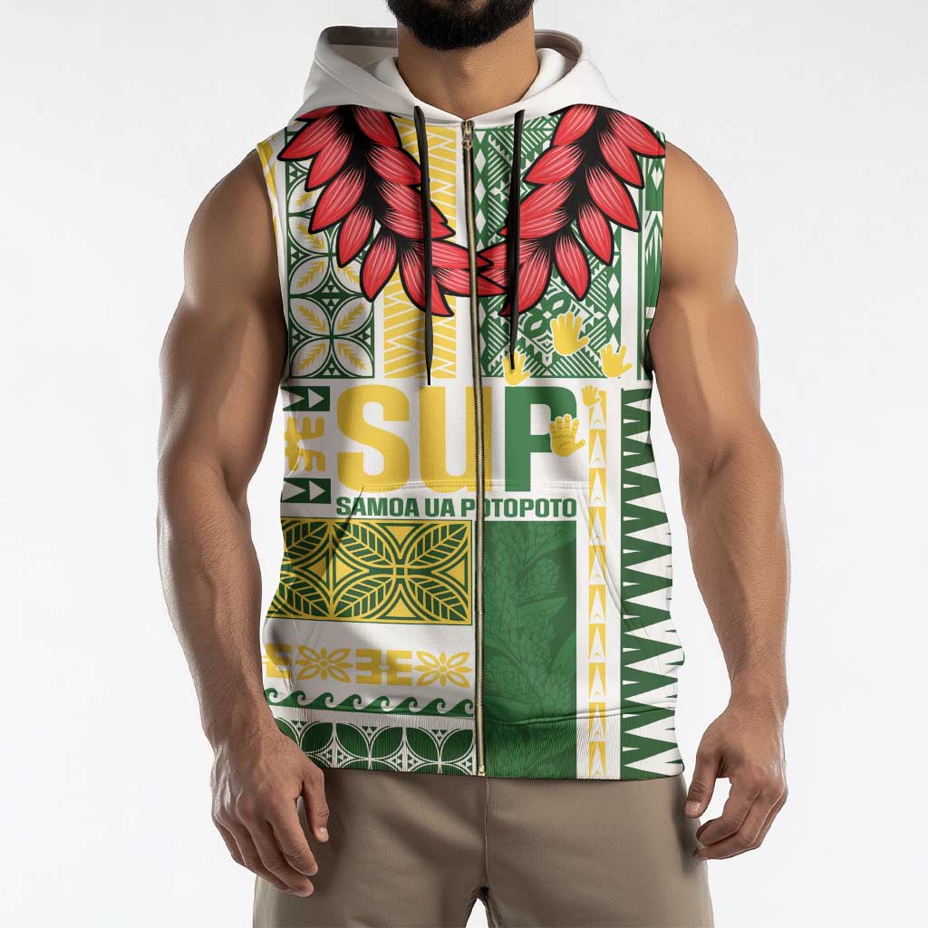 Samoa Uniting Party Sleeveless Zip Hoodie SUP Est 2025 Siapo Pattern - Polynesian Pride