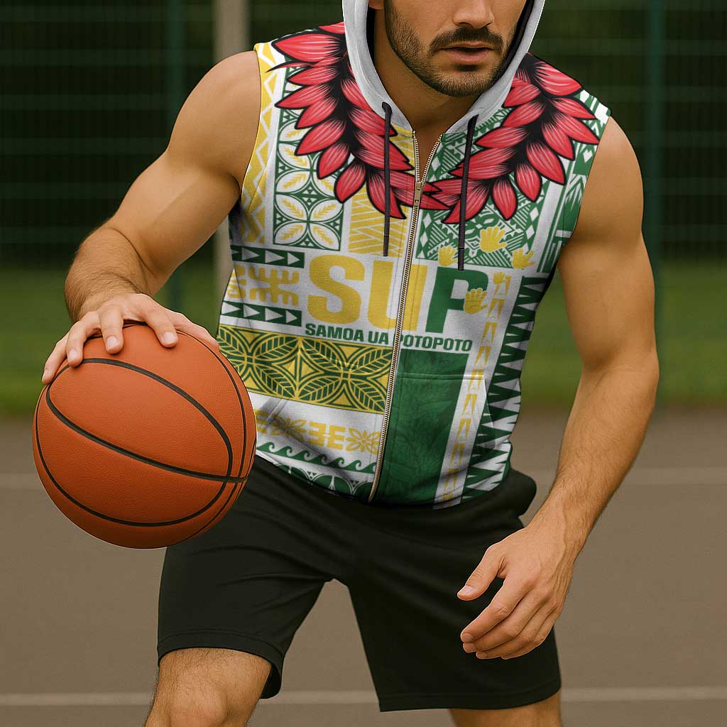 Samoa Uniting Party Sleeveless Zip Hoodie SUP Est 2025 Siapo Pattern - Polynesian Pride