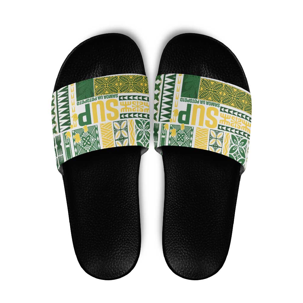 Samoa Uniting Party Slide Sandals SUP Est 2025 Siapo Pattern - Polynesian Pride