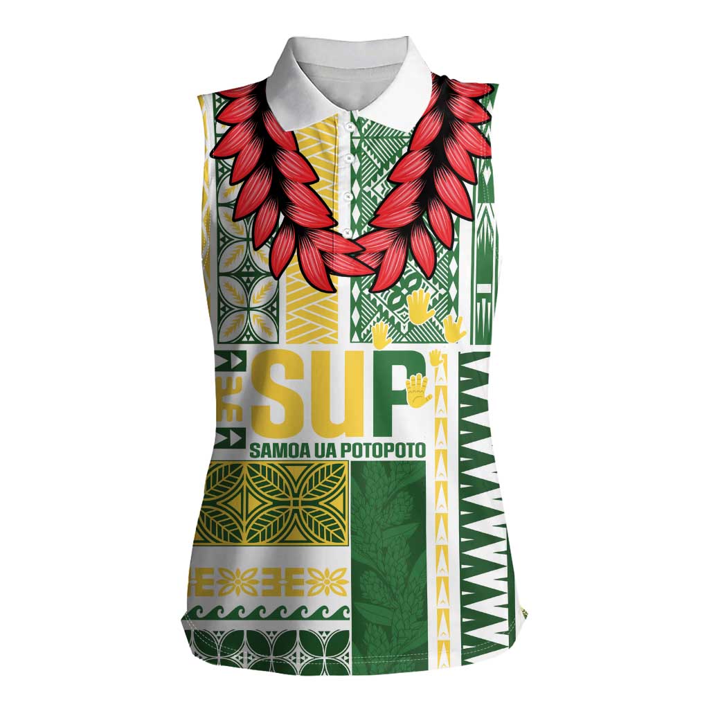 Samoa Uniting Party Women Sleeveless Polo Shirt SUP Est 2025 Siapo Pattern LT14 Female White - Polynesian Pride