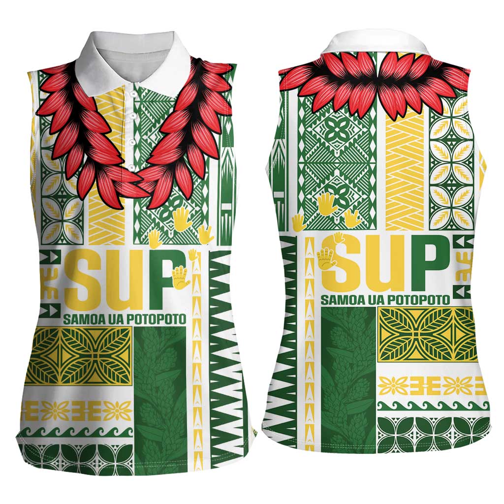 Samoa Uniting Party Women Sleeveless Polo Shirt SUP Est 2025 Siapo Pattern LT14 - Polynesian Pride