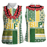 Samoa Uniting Party Women Sleeveless Polo Shirt SUP Est 2025 Siapo Pattern LT14 - Polynesian Pride