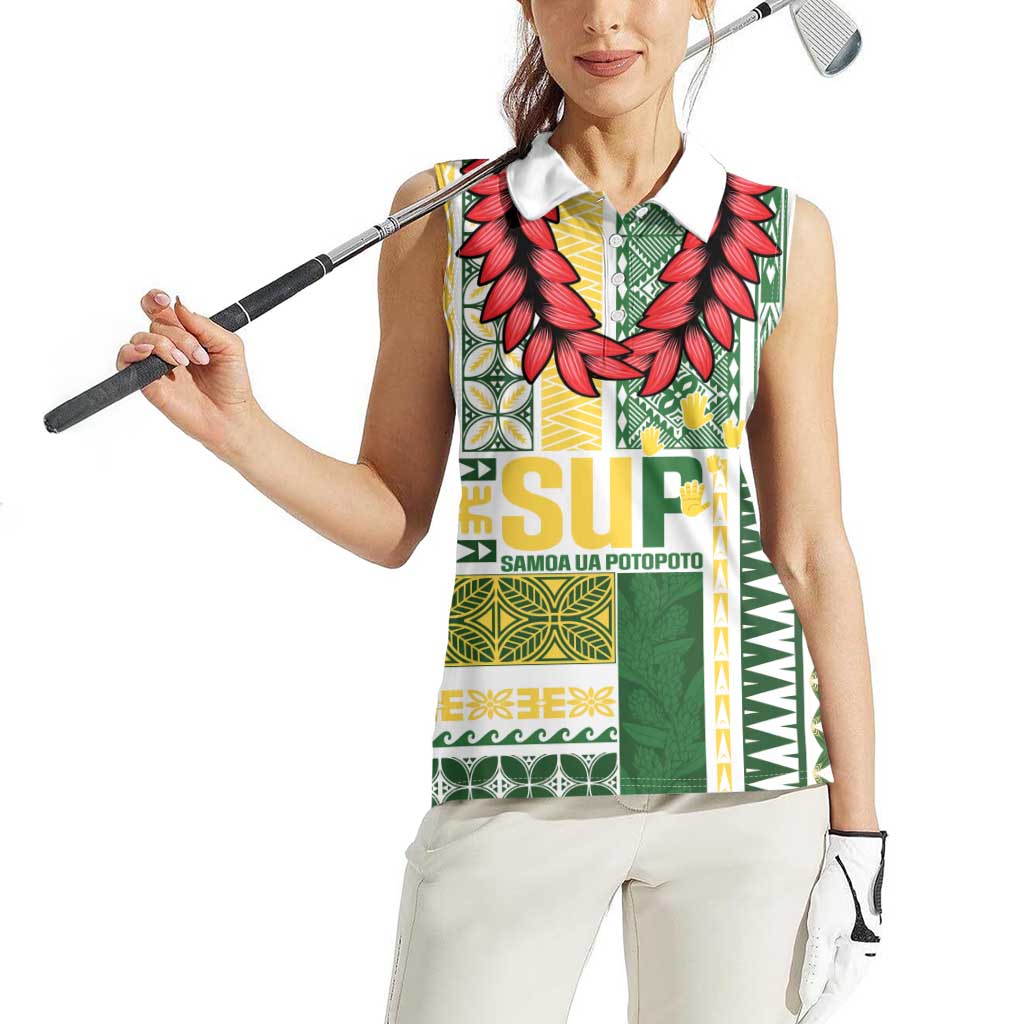 Samoa Uniting Party Women Sleeveless Polo Shirt SUP Est 2025 Siapo Pattern LT14 - Polynesian Pride