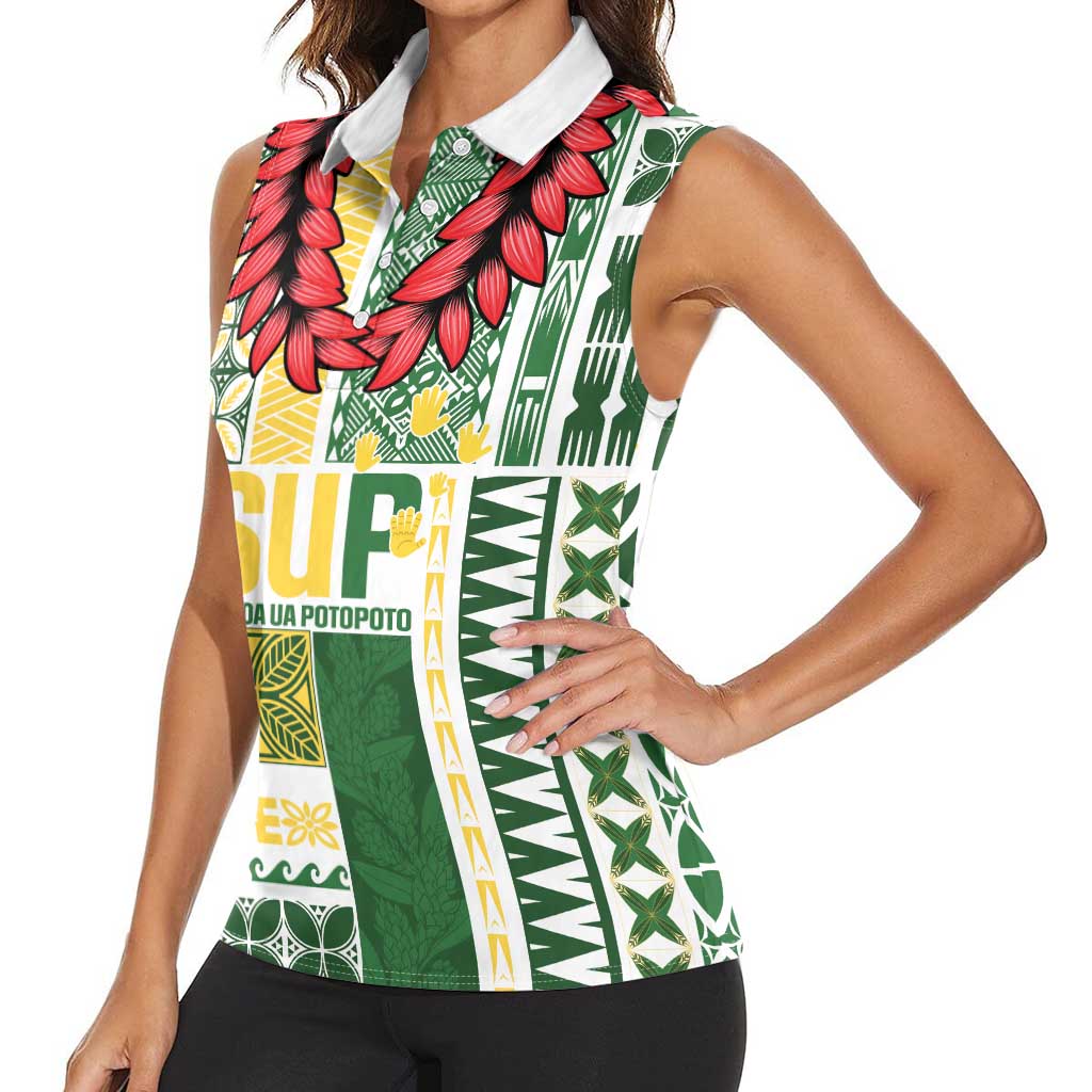 Samoa Uniting Party Women Sleeveless Polo Shirt SUP Est 2025 Siapo Pattern LT14 - Polynesian Pride