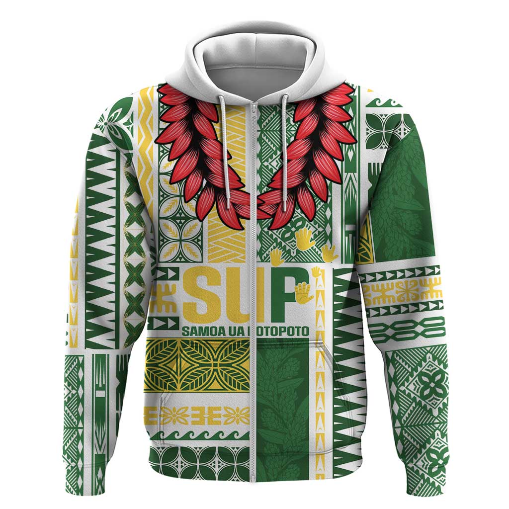 Samoa Uniting Party Zip Hoodie SUP Est 2025 Siapo Pattern - Polynesian Pride