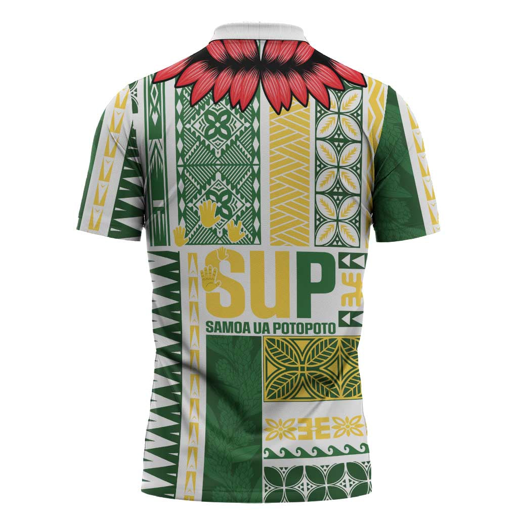 Samoa Uniting Party Zipper Polo Shirt SUP Est 2025 Siapo Pattern LT14 - Polynesian Pride