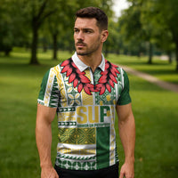 Samoa Uniting Party Zipper Polo Shirt SUP Est 2025 Siapo Pattern LT14 - Polynesian Pride