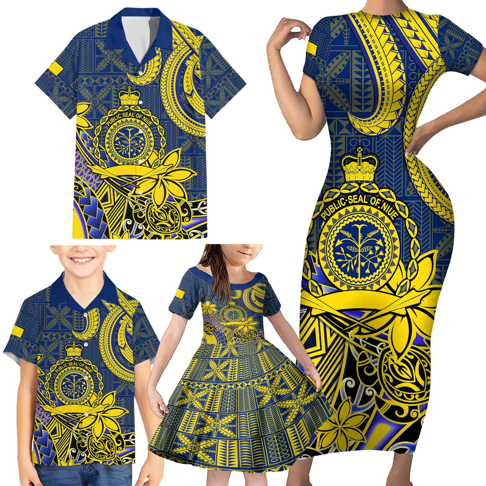 Niue Peniamina Gospel Day Family Matching Short Sleeve Bodycon Dress and Hawaiian Shirt Unique Niean Hiapo LT14 - Polynesian Pride