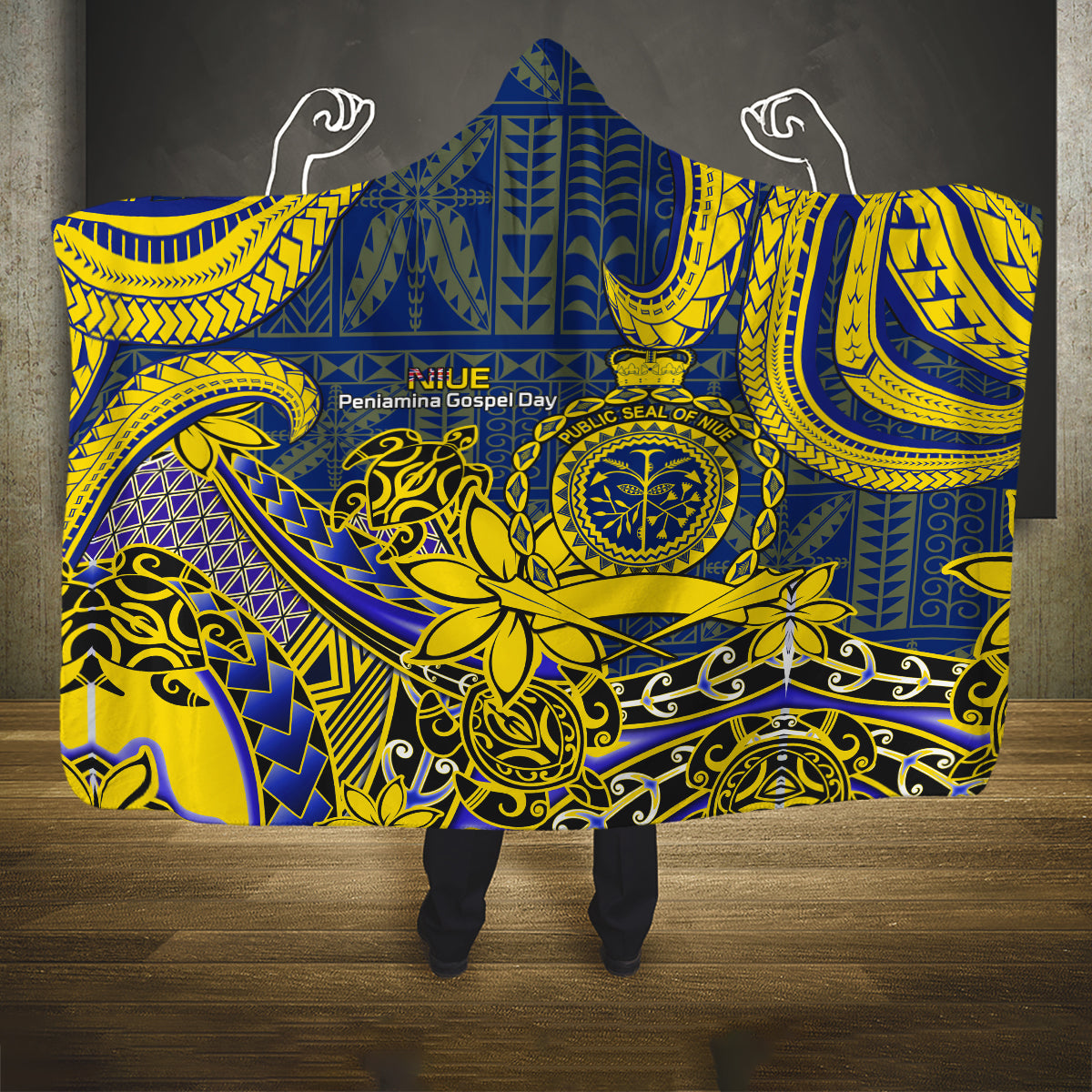 Niue Peniamina Gospel Day Hooded Blanket Unique Niean Hiapo LT14 One Size Blue - Polynesian Pride