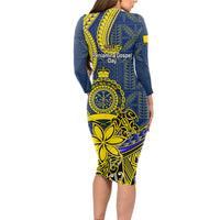 Niue Peniamina Gospel Day Long Sleeve Bodycon Dress Unique Niean Hiapo LT14 - Polynesian Pride
